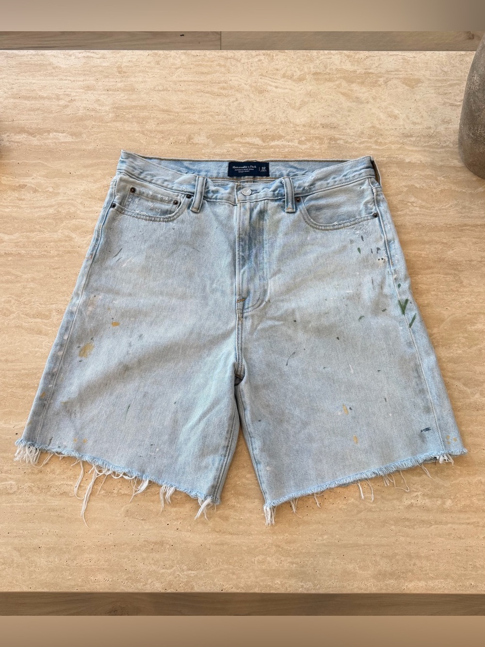 Abercrombie & Fitch Baggy Fit Light Wash Distressed Denim Shorts